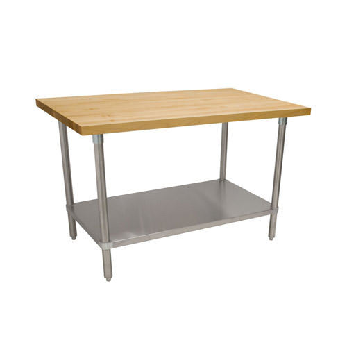 John Boos JNS01 24″ x 36″ Wood Top Work Table with Galvanized Undershelf – 1 1/2″ Thick - VRS Restaurant Equipment & Supply Store