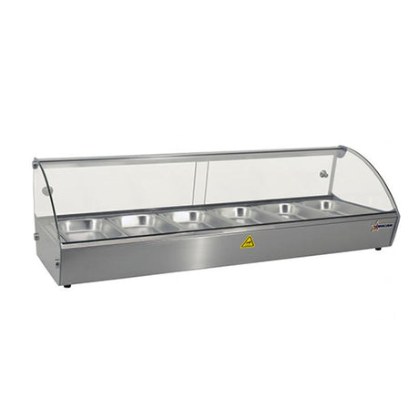 Omcan DW-CN-0006 44″ Countertop Curved Glass Display Warmer with 6 Pans - VRS Restaurant Equipment & Supply Store