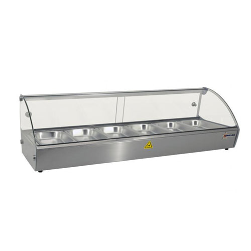 Omcan DW-CN-0006 44″ Countertop Curved Glass Display Warmer with 6 Pans - VRS Restaurant Equipment & Supply Store