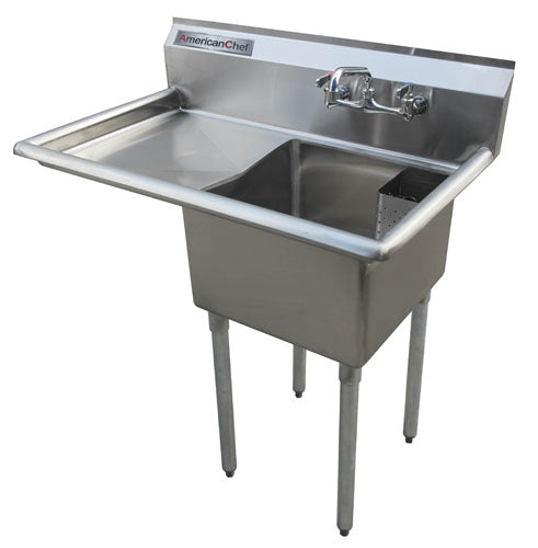 American Chef One Compartment Sink 18"X18"X11" With Left Drainboard SS1818-L - VRS Restaurant Equipment & Supply Store