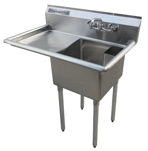 American Chef One Compartment Sink 18"X18"X11" With Left Drainboard SS1818-L