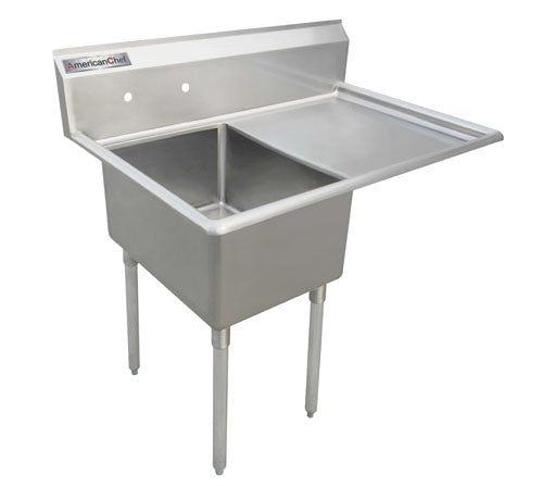 American Chef One Compartment Sink 24"X24"X14" With Right Drainboard SS2424-R