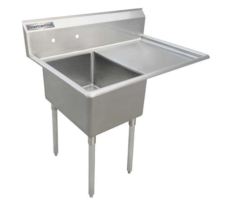 American Chef One Compartment Sink 18"X21"X14" With Right Drainboard SS1821-R - VRS Restaurant Equipment & Supply Store