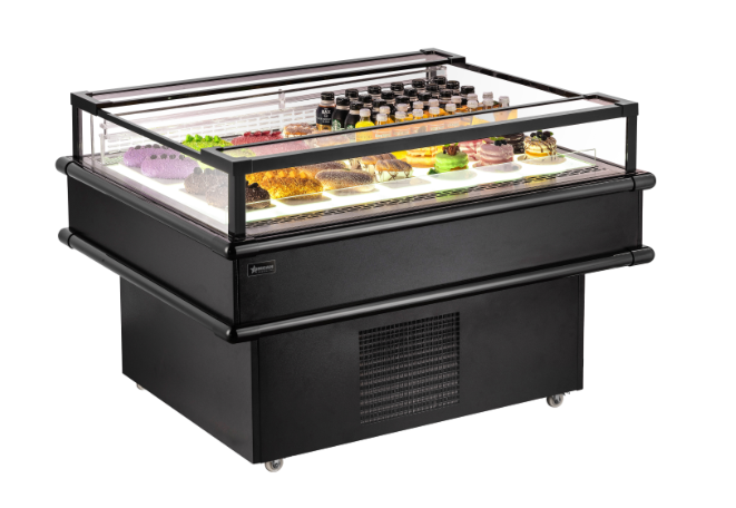 Omcan 50" Black Refrigerated Island Top-Open Showcase 5.7 cu.ft. 48571