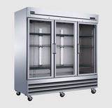 Omcan 51028 - 81″ Three (3) Glass Door Reach-In Refrigerator, 72 cu.ft. (2,024 L), Stainless Steel