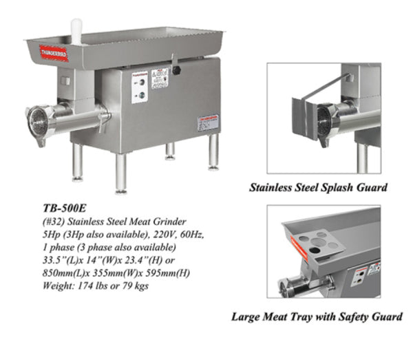 Thunderbird TB-500E (#32) 3 HP Meat Grinder - VRS Restaurant Equipment & Supply Store