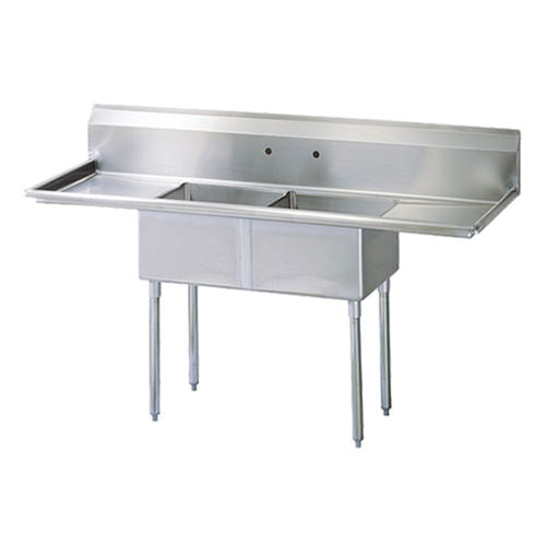 Thorinox TDS-1818-RL18 18" x 18" x 11" Corner Drain Two Compartment Sink With Two Drain Boards - VRS Restaurant Equipment & Supply Store