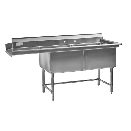 Thorinox TDS-2424-LDW 24" x 24" x 14" Center Drain Two Compartment Sink With Left Drain Board - VRS Restaurant Equipment & Supply Store