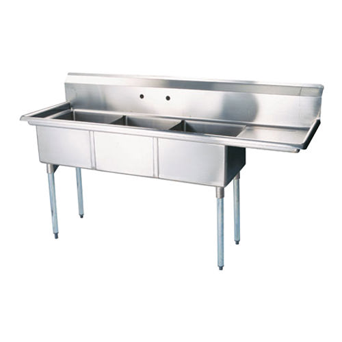 Thorinox TTS-1818-R18 18" x 18" x 11" Corner Drain Three Compartment Sink With Right Drain Board - VRS Restaurant Equipment & Supply Store