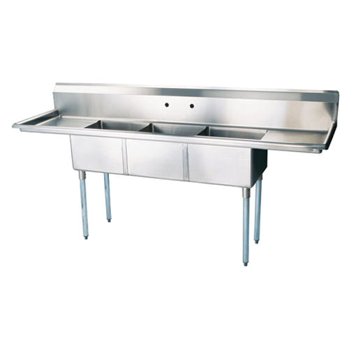 Thorinox TTS-1818-RL18 18" x 18" x 11" Corner Drain Three Compartment Sink With Two Drain Boards - VRS Restaurant Equipment & Supply Store