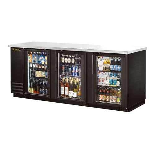 True TBB-24-72G-HC-LD 72″ 3 Door Glass Back Bar Refrigerator - VRS Restaurant Equipment & Supply Store