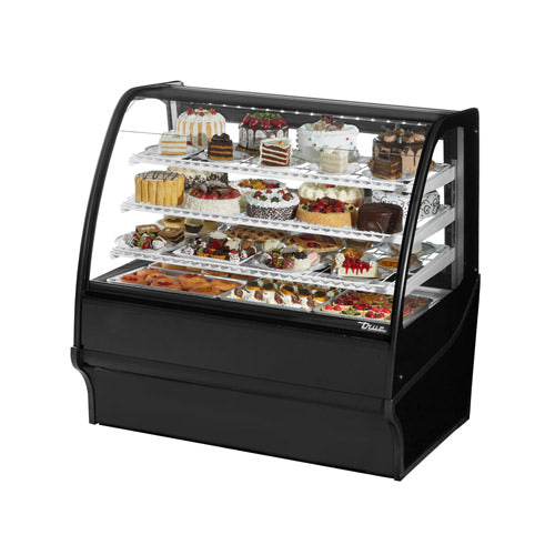 True TDM-R-36-GE-B 36″ Black Curved Glass 2 Door Floor Refrigerated Bakery Case - VRS Restaurant Equipment & Supply Store