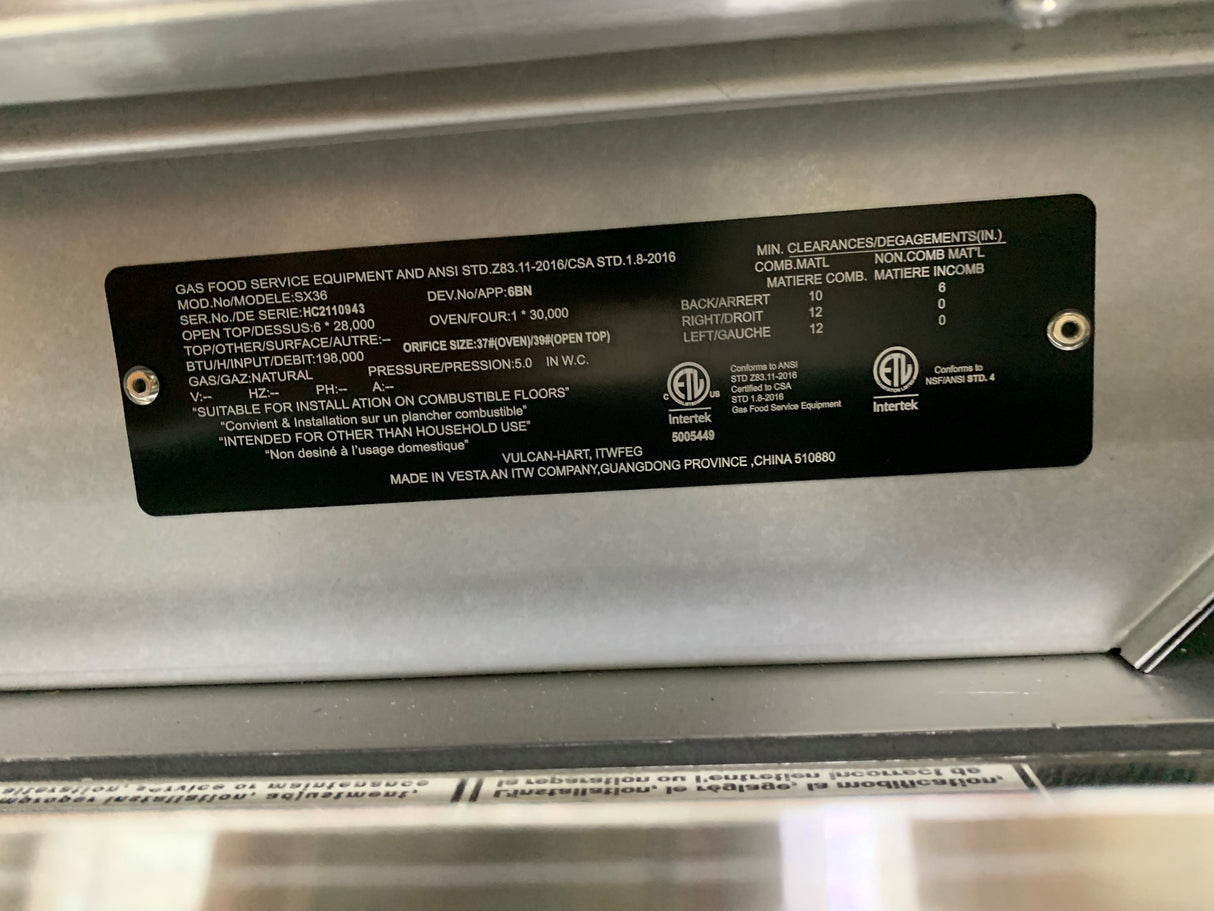 Vulcan SX36-6BN Six Open Burner Range
