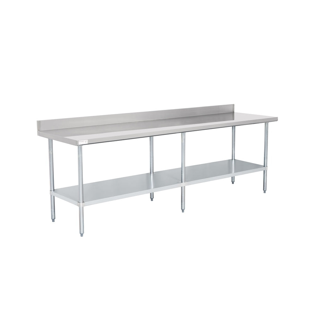 American Chef 30" x 96" 18 Gauge Stainless Steel Work Table with 4" Backsplash - WTS-3096-BK