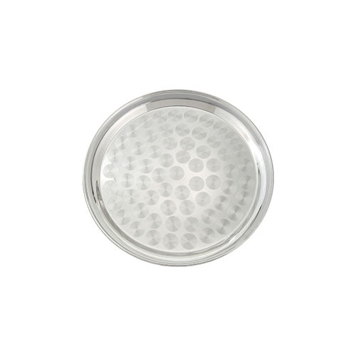 Winco STRS-12 12″ Stainless Steel Round Serving Tray With Swirl Pattern - VRS Restaurant Equipment & Supply Store