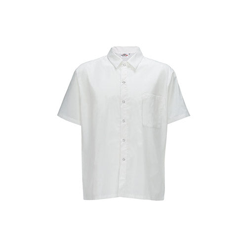 Winco UNF-1W White Poly-Cotton Blend Short Sleeved Chef Shirt - VRS Restaurant Equipment & Supply Store