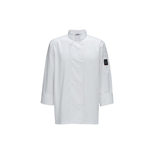 Winco UNF-6WL White Poly-Cotton Men’s Tapered Fit Chef Jacket – Large - VRS Restaurant Equipment & Supply Store