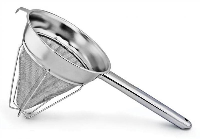 Omcan 8" Stainless Steel Reinforced Extra Fine Mesh Bouillon Strainer with Hollow Handle 80126