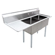Omcan 43768 - 18" x 18" x 11" 18-Gauge Stainless Steel Two Tub Sink with 3.5" Center Drain and Left Drainboard