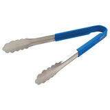 Winco UTSH-12B - Winco Prime 12" Stainless Steel Utility Tongs with Blue Silicone Handle