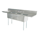 Omcan 24″ x 24″ x 14″ Three Tub Sink with 3.5″ Center Drain and Two Drain Boards