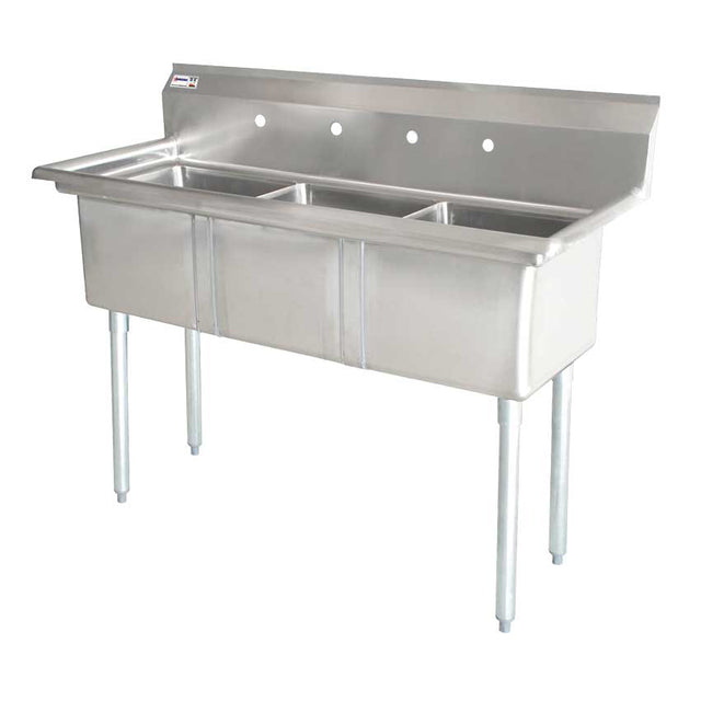Omcan 22120 - 24" x 24" x 14" 18-Gauge Stainless Steel Three Tub Sink with 1.8" Corner Drain Without Drainboard