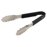 Winco UTSH-9K - Winco Prime 9" Stainless Steel Utility Tongs with Black Silicone Handle