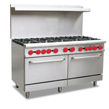 Omcan 46027 - 60″ Commercial Gas Range with 10 Burners and 2 Standard Ovens 362,000 BTU - Natural Gas