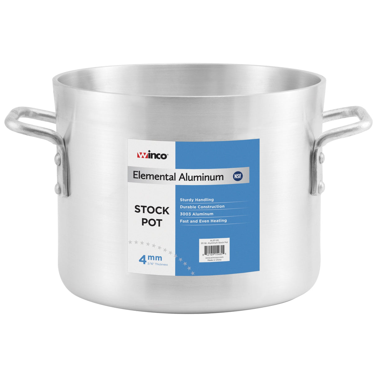 Winco ALST-8 - Elemental 4mm Aluminum Stock Pot - 8 Quart