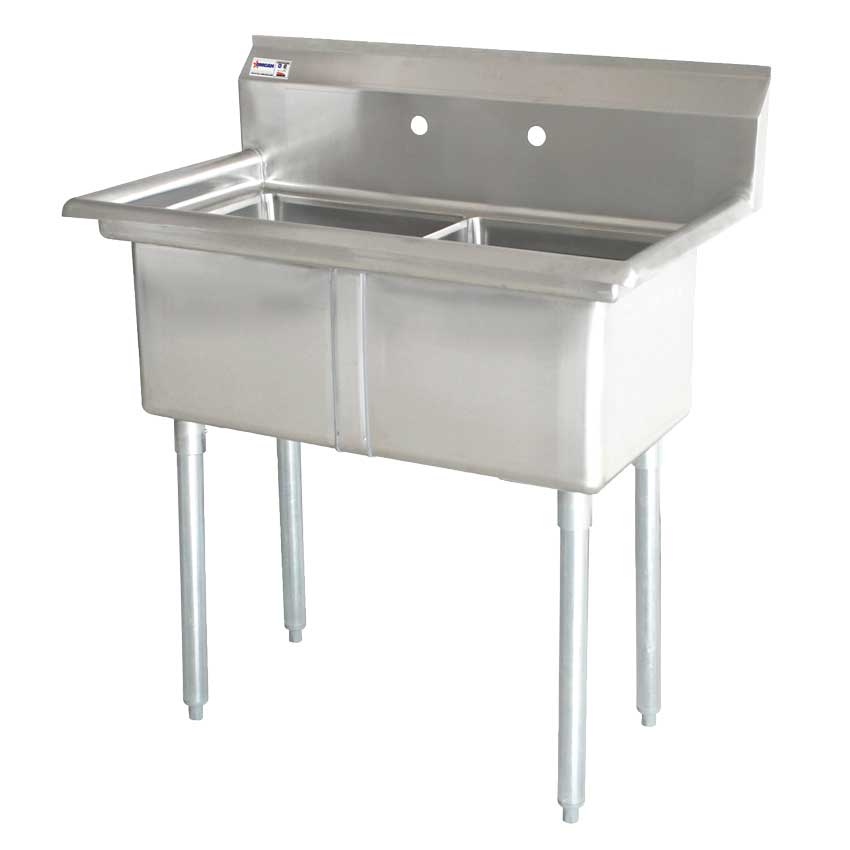 Omcan 18″ x 18″ x 11″ Two Tub Sink with 1.8″ Corner Drain and No Drain Board