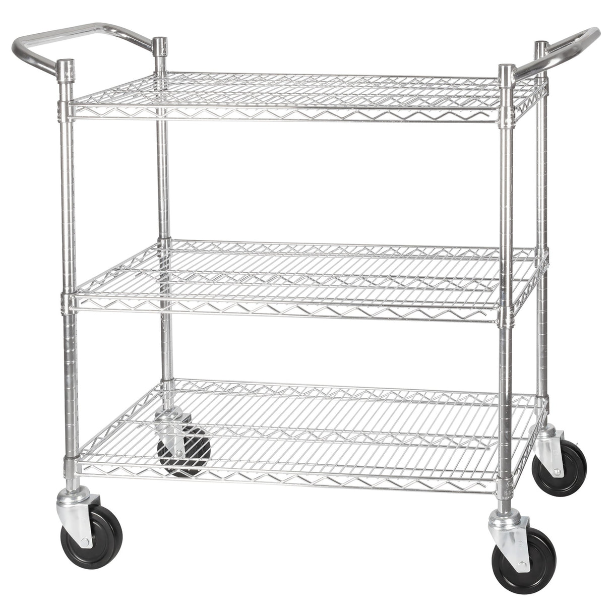 Winco VCCD-1836B - 3-Tier Wire Shelving Cart, Chrome Plated, Double Handle with Brake - 18" x 36"