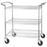 Winco VCCD-1836B - 3-Tier Wire Shelving Cart, Chrome Plated, Double Handle with Brake - 18" x 36"