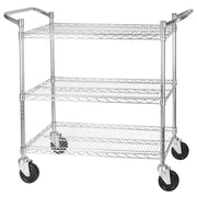Winco VCCD-1836B - 3-Tier Wire Shelving Cart, Chrome Plated, Double Handle with Brake - 18" x 36"