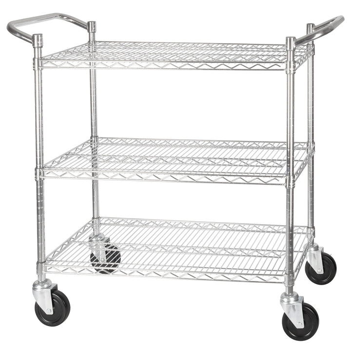 Winco VCCD-1836B - 3-Tier Wire Shelving Cart, Chrome Plated, Double Handle with Brake - 18" x 36"