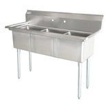 Omcan 22114 - 18" x 18" x 11" Three Tub Sink with 1.8" Corner Drain and No Drain Board