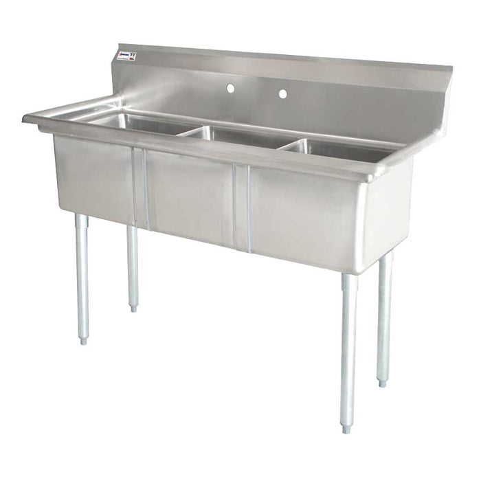 Omcan 22114 - 18" x 18" x 11" Three Tub Sink with 1.8" Corner Drain and No Drain Board