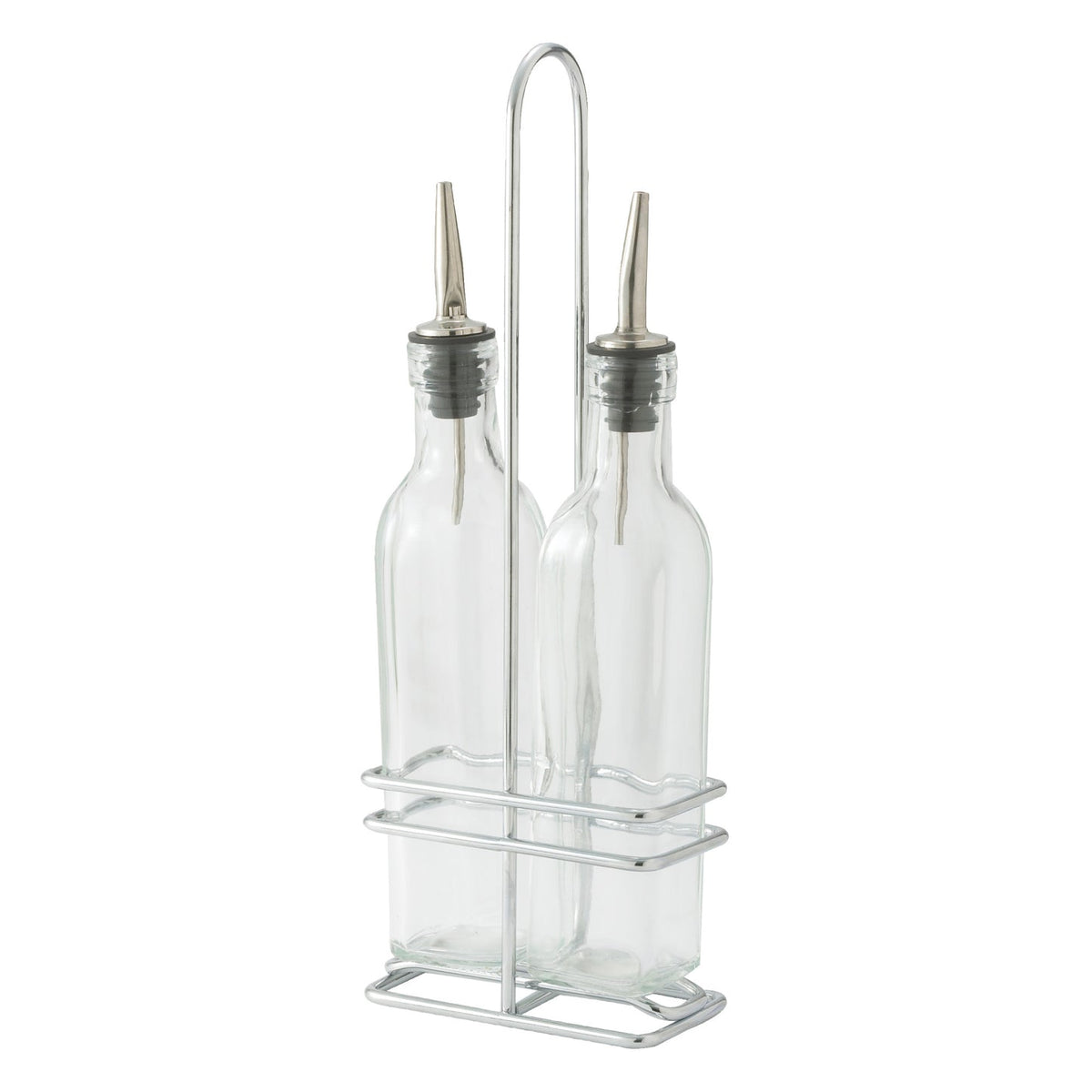 Winco GOB-16S - Oil/Vinegar Cruet Set with Chrome Plated Rack & Two Bottles - 16 oz
