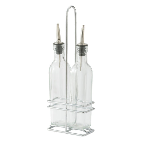 Winco GOB-16S - Oil/Vinegar Cruet Set with Chrome Plated Rack & Two Bottles - 16 oz