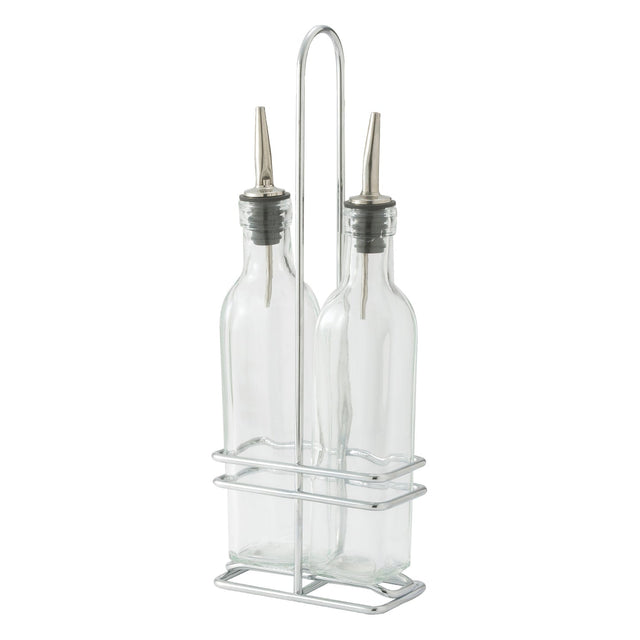 Winco GOB-16S - Oil/Vinegar Cruet Set with Chrome Plated Rack & Two Bottles - 16 oz
