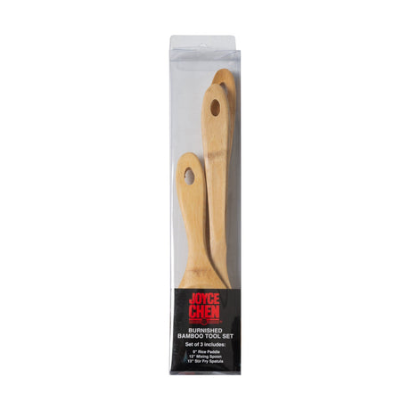 Winco J33-2018 - Joyce Chen Burnished Bamboo Wok Utensils, 3-Piece Stir Fry Set