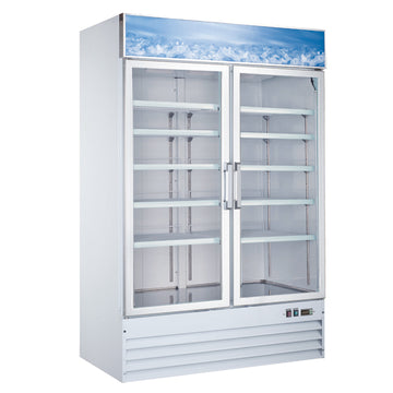 Omcan 53″ Merchandiser Freezer 2 Glass Door Glass White 45 cu.ft