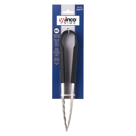 Winco UTSH-9K - Winco Prime 9" Stainless Steel Utility Tongs with Black Silicone Handle