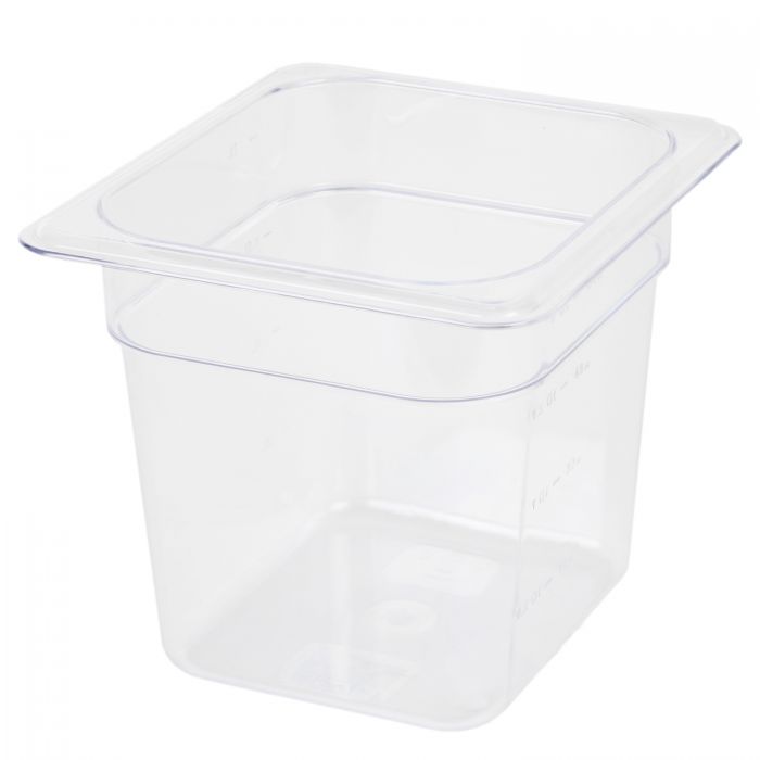 Thunder Group 1/6 Size Clear Polycarbonate Food Pan, 6" Deep