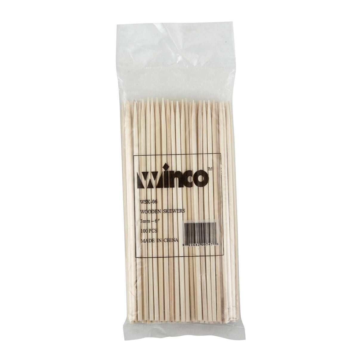 Winco WSK-06 - 6" Bamboo Skewers, 100/bag