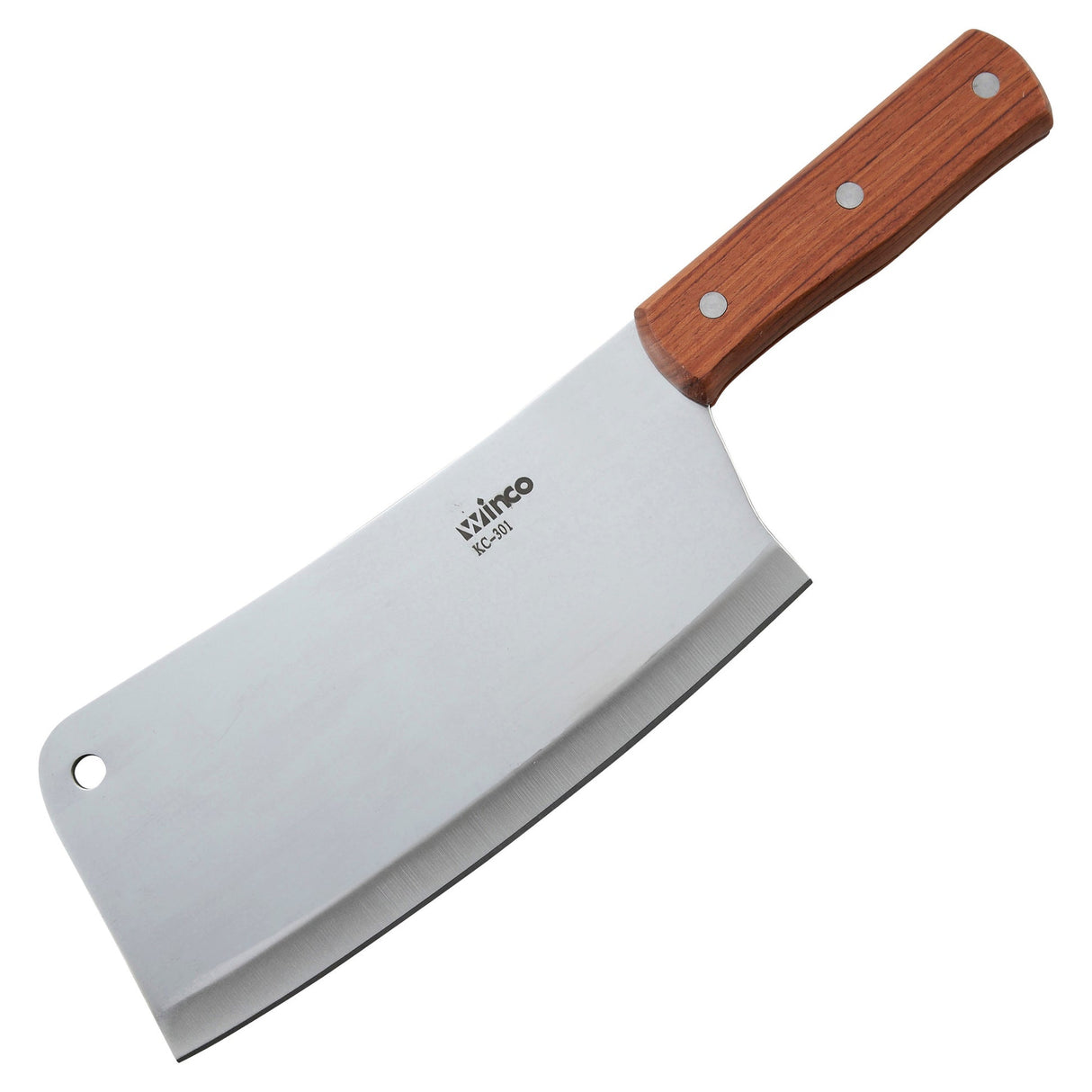 Winco KC-301 - Heavy-Duty Cleaver with Wooden Handle - 8" x 3-1/2" Blade