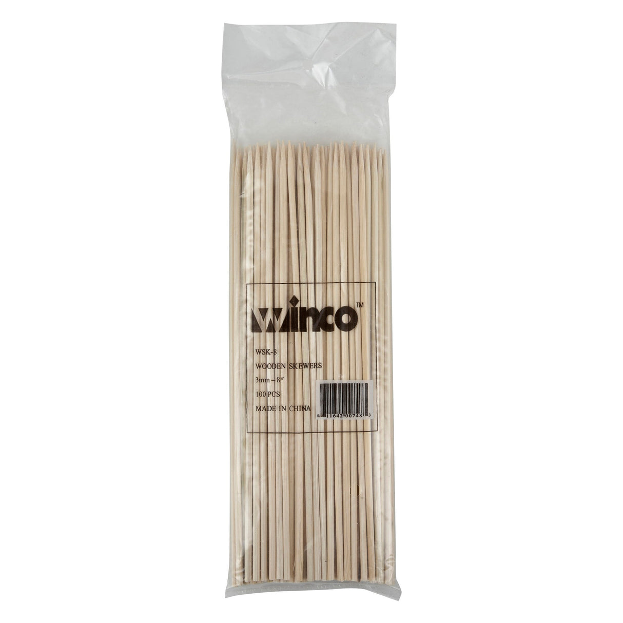 Winco WSK-08 - 8" Bamboo Skewers, 100/bag