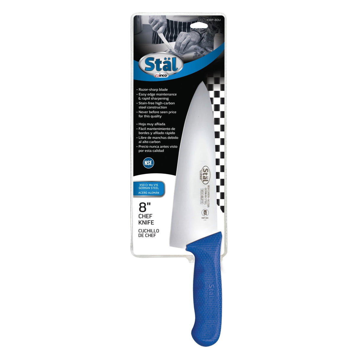 Winco KWP-80U - Stäl 8" Chef's Knife - Blue