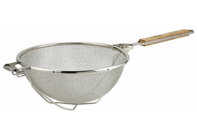 Winco MST-10RB Nickel-Plated Reinforced Double Mesh Strainer, Flat Handle