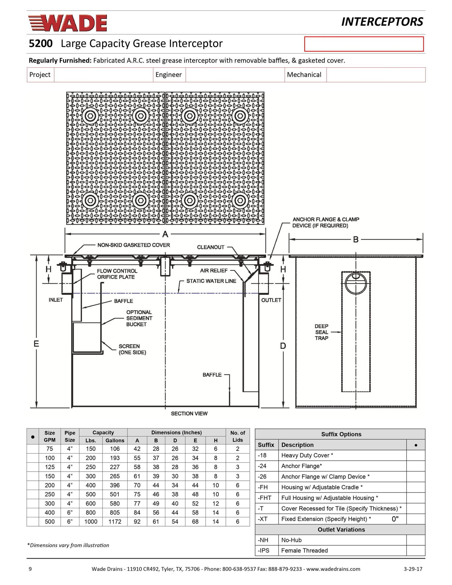 WADE 5200200 Large Capacity Grease Interceptor Grease Trap Vancouver Restaurant Supply