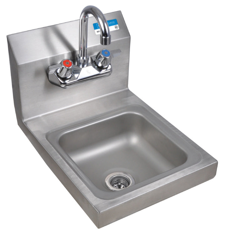 BK Resources Space Saver Stainless Steel Hand Sink With Faucet, 2 Holes 9"x9" Bowl